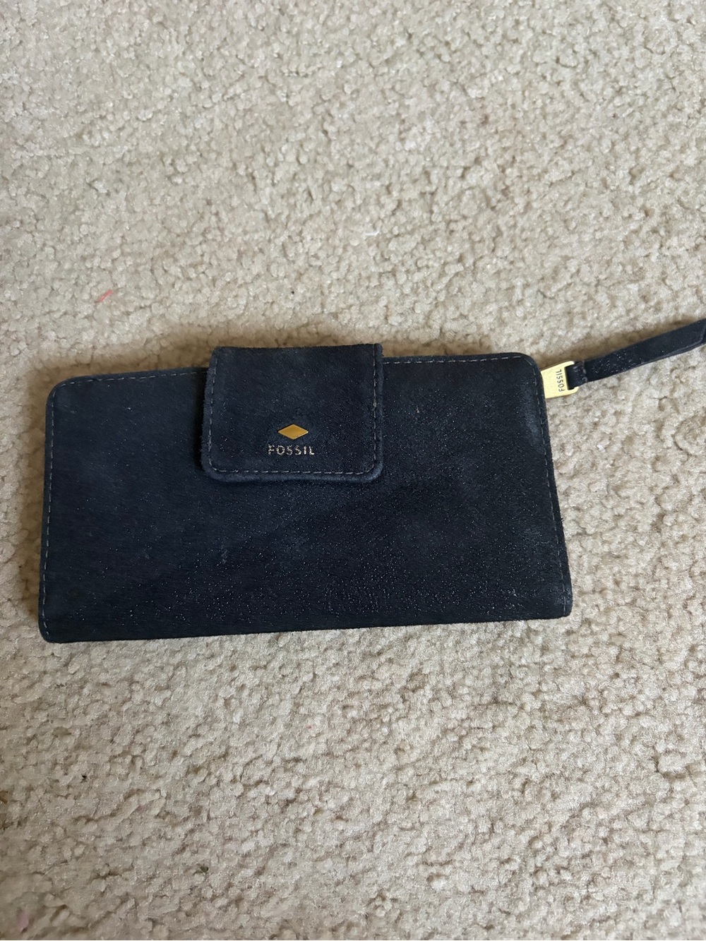 Fossil Black Suede Wristlet with Gold Accent
